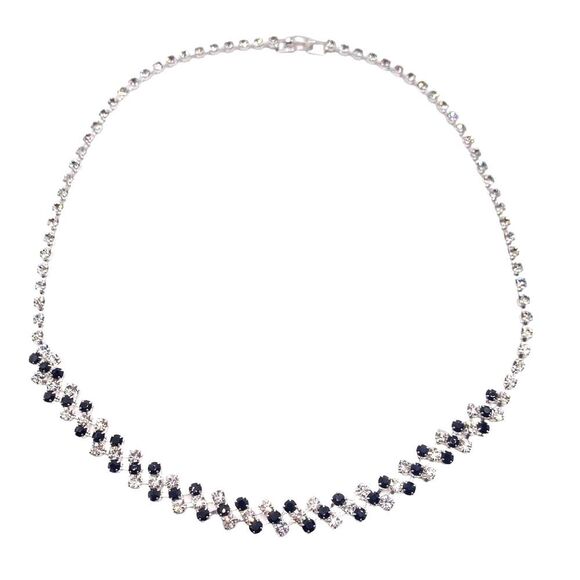 Silver and Black Rhinestone Collar Necklace - Picture 1 of 4